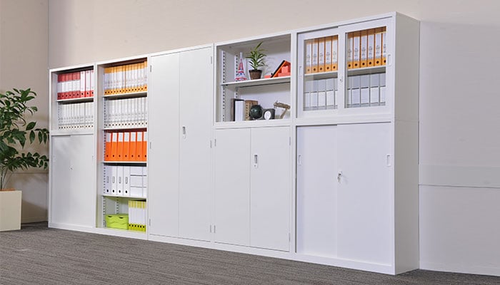 書類棚 書庫 本棚 大容量 スチール キャビネット オフィス 棚 書類収納 書類ラック 鍵付き A4 おしゃれ 扉付き 約 90cm幅