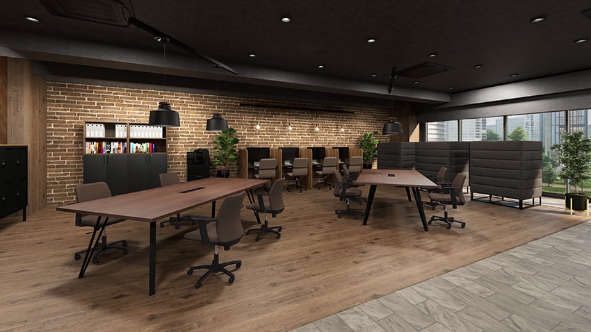 木目を基調にした、開放感あふれるワークスペース