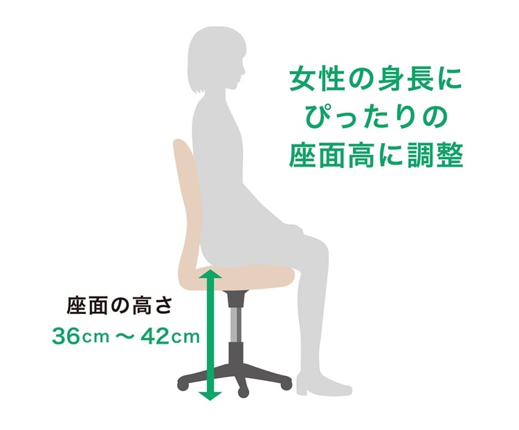 オフィスチェア 女性が使う場合の適切な座面の高さ