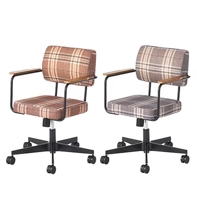 チェック柄と木の質感が特徴的「メティオ2.0 ワークチェア ロッキングタイプ 肘付き HBDK-WORKCHAIR-C」