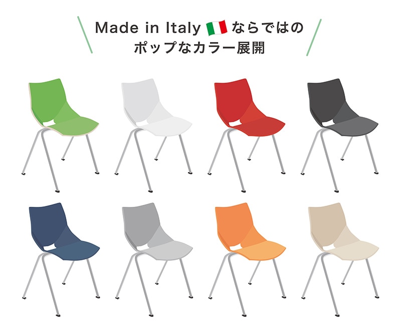 イタリア製のデザインと豊富なカラーラインナップを示すイラスト