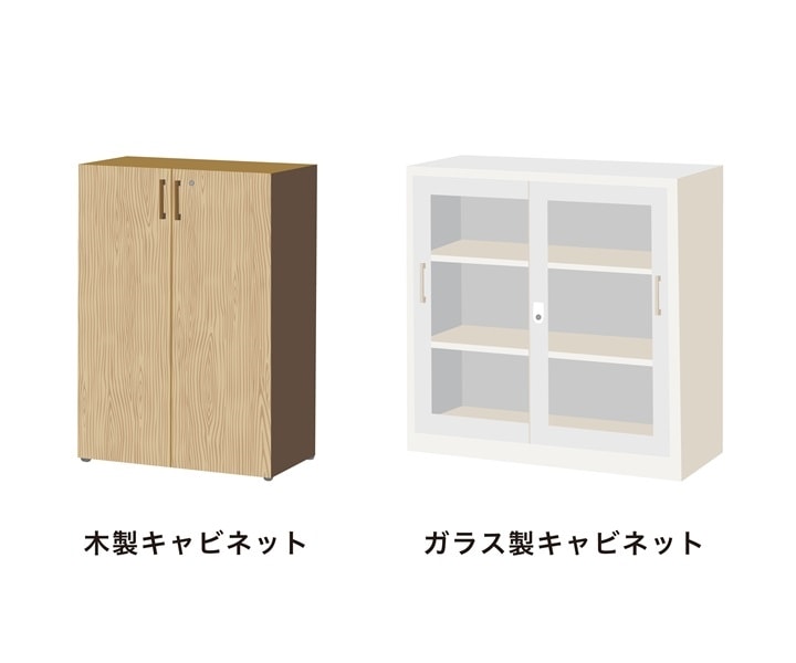 木製・ガラス製のキャビネットのイラスト