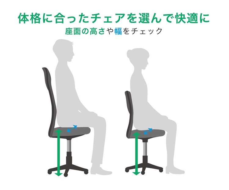 オフィスチェア 適切な座面の高さ・幅