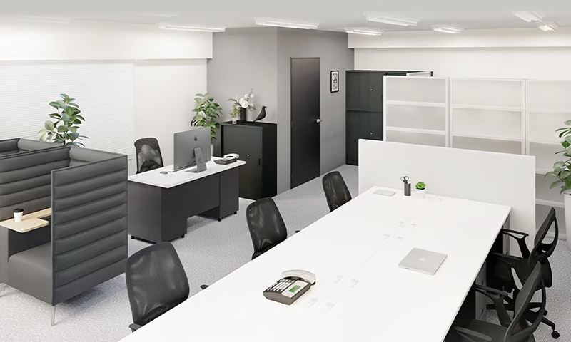 オフィスに設置された半個室型のパーティション付きソファ