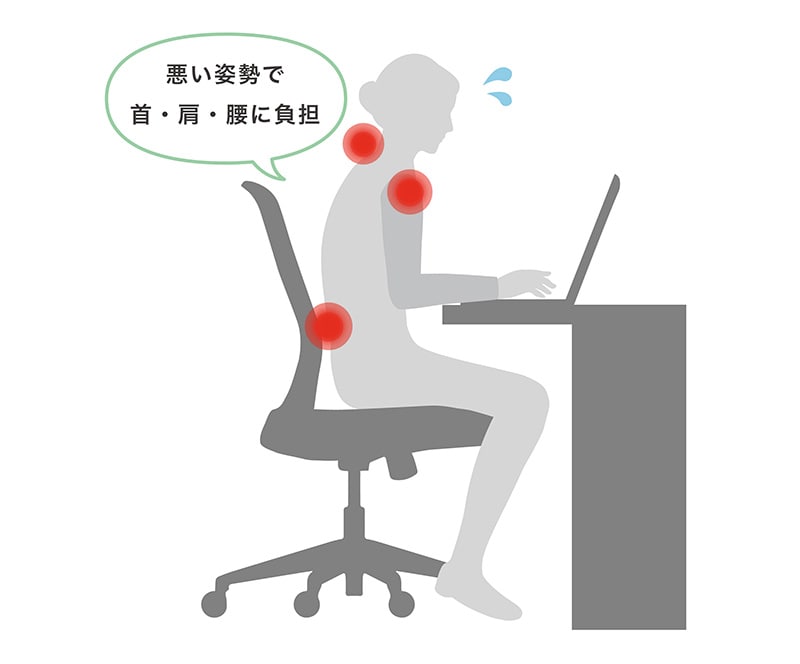 悪い姿勢で負担がかかっている様子のイラスト