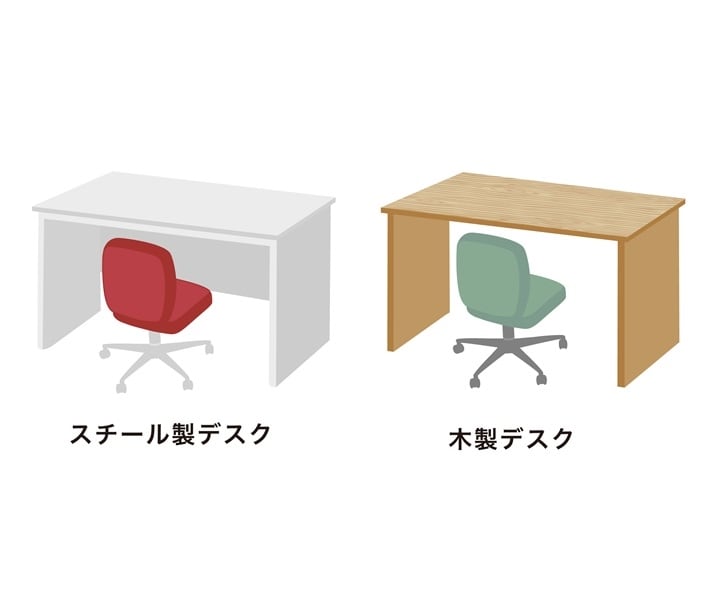 選スチール製と木製のデスクのイラスト
