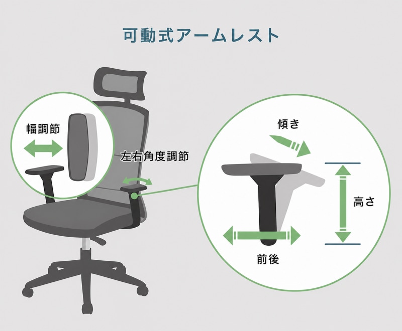 「アームレスト」はこまめな調節機能があるかチェック