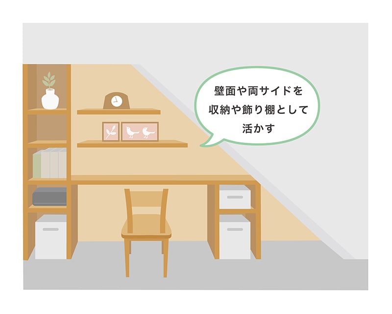 壁面や両サイドを「収納+飾り棚」として活用