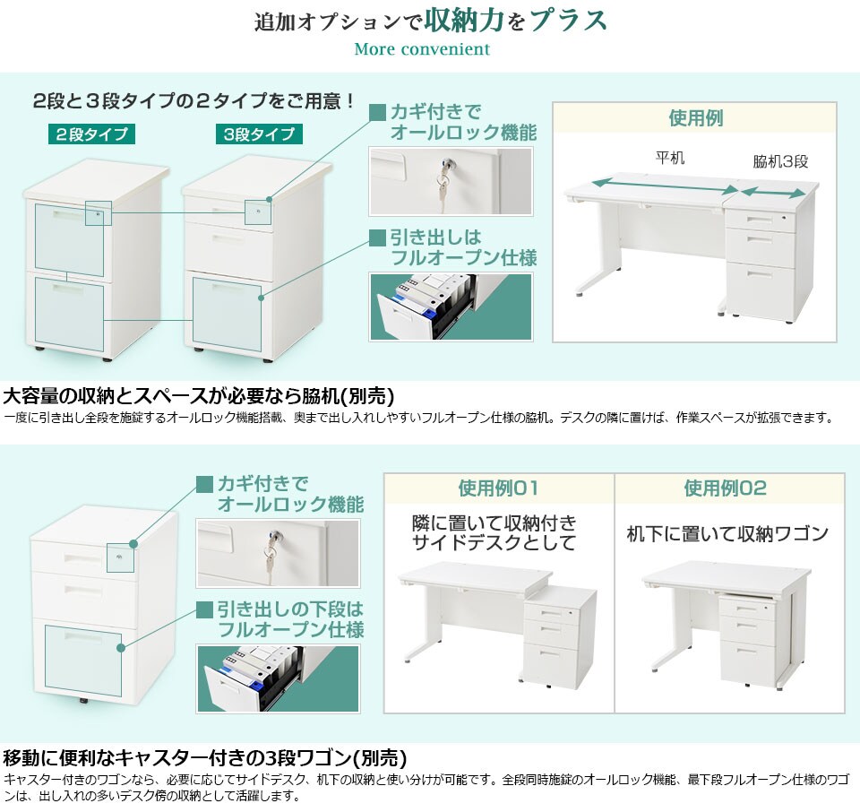 移動に便利なキャスター付きの3段ワゴン(別売)