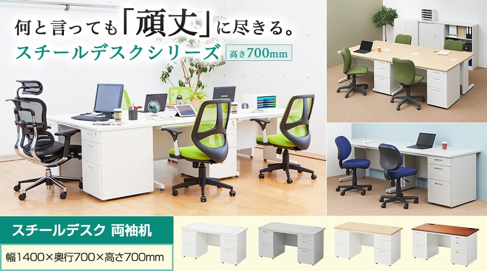 シンプルで頑丈なスチールデスクの両袖机