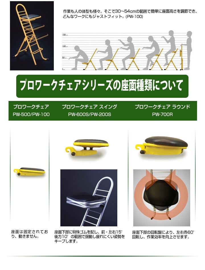 簡単に座面高さを調節でき、 どんなワークにもジャストフィット。