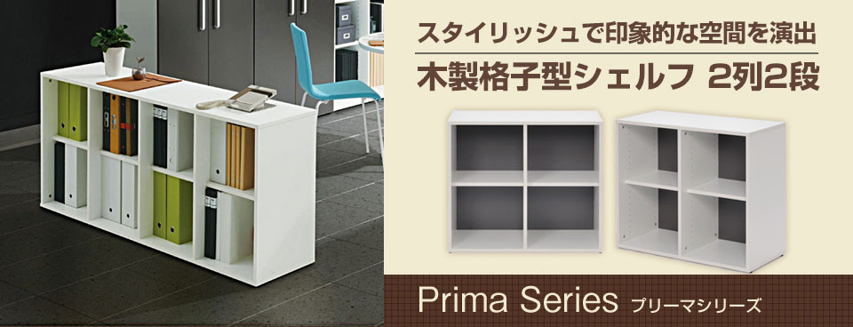 プリーマ木製格子型シェルフ 2列2段
