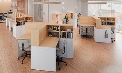 【50坪・13人用】没入感を叶える固定席向けオフィスレイアウト