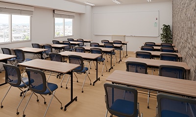 【17坪・20人用】スタッキングテーブルを用いたおしゃれな塾レイアウト