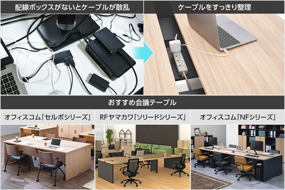 煩わしいコードのごちゃつきも解消! 配線ボックス付き会議テーブルの利点