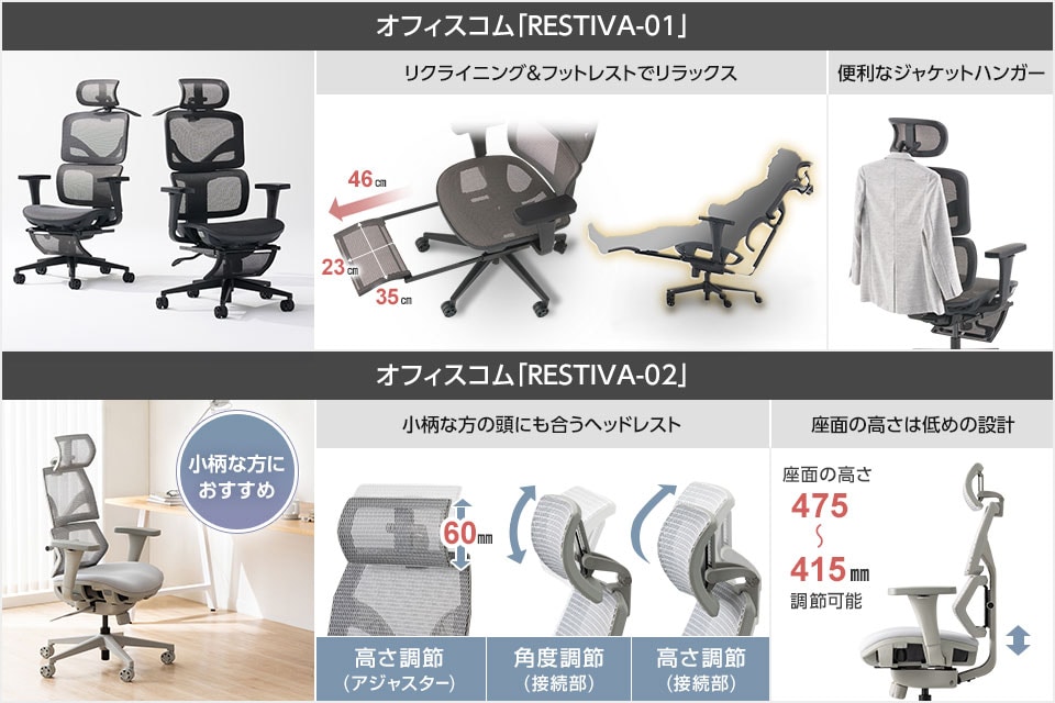 手軽に導入できる高機能チェア。小柄な方にもおすすめの「RESTIVAシリーズ」