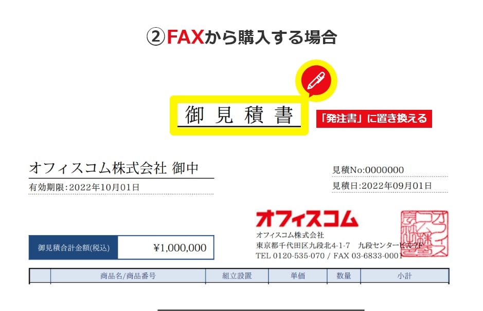 お見積もりからご注文の場合