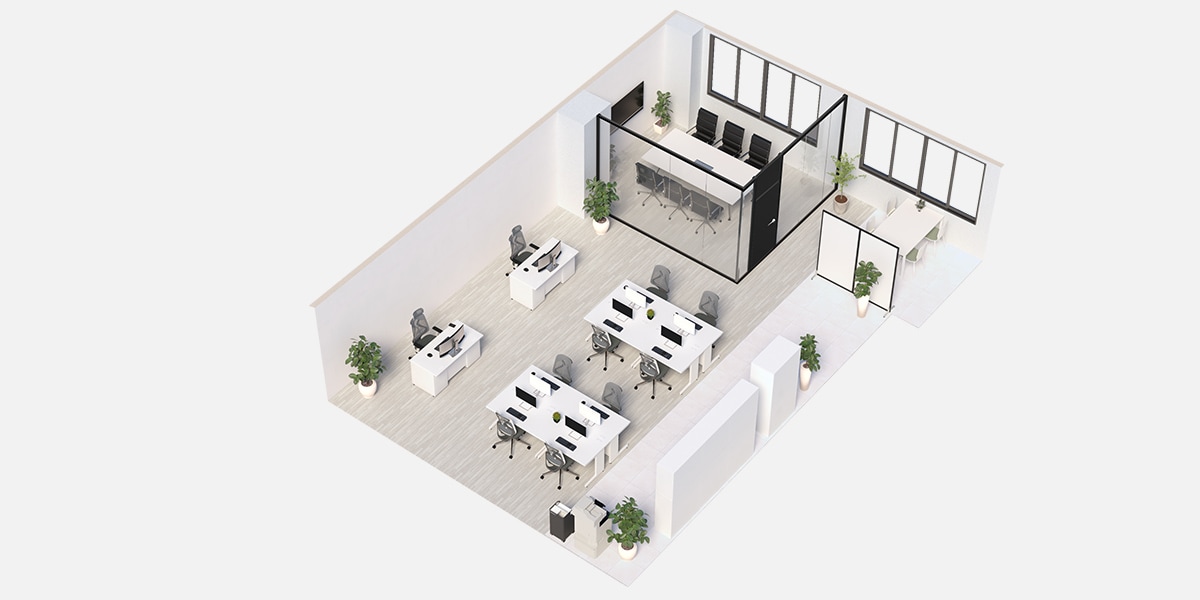 【約25坪・10人用】開放感と清潔感あふれるホワイト基調のおしゃれオフィス