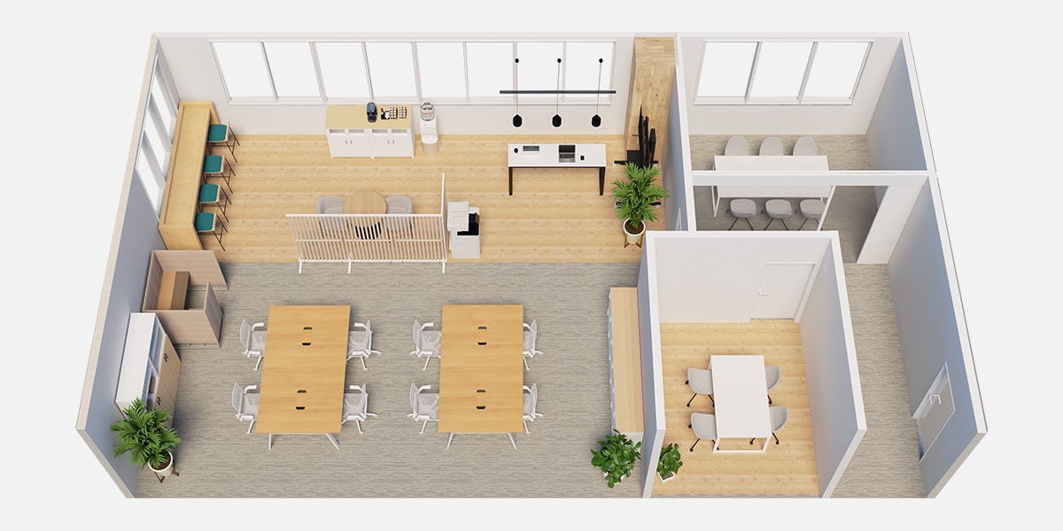 【約30坪・8～10名用】戦略的コミュニケーションを促進するスマートワークオフィス