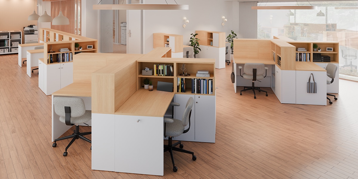 【50坪・13人用】没入感を叶える固定席向けオフィスレイアウト