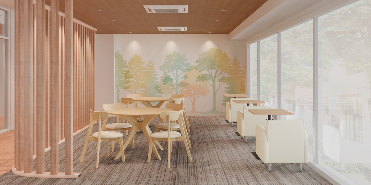 【50坪・13人用】没入感を叶える固定席向けオフィスレイアウト