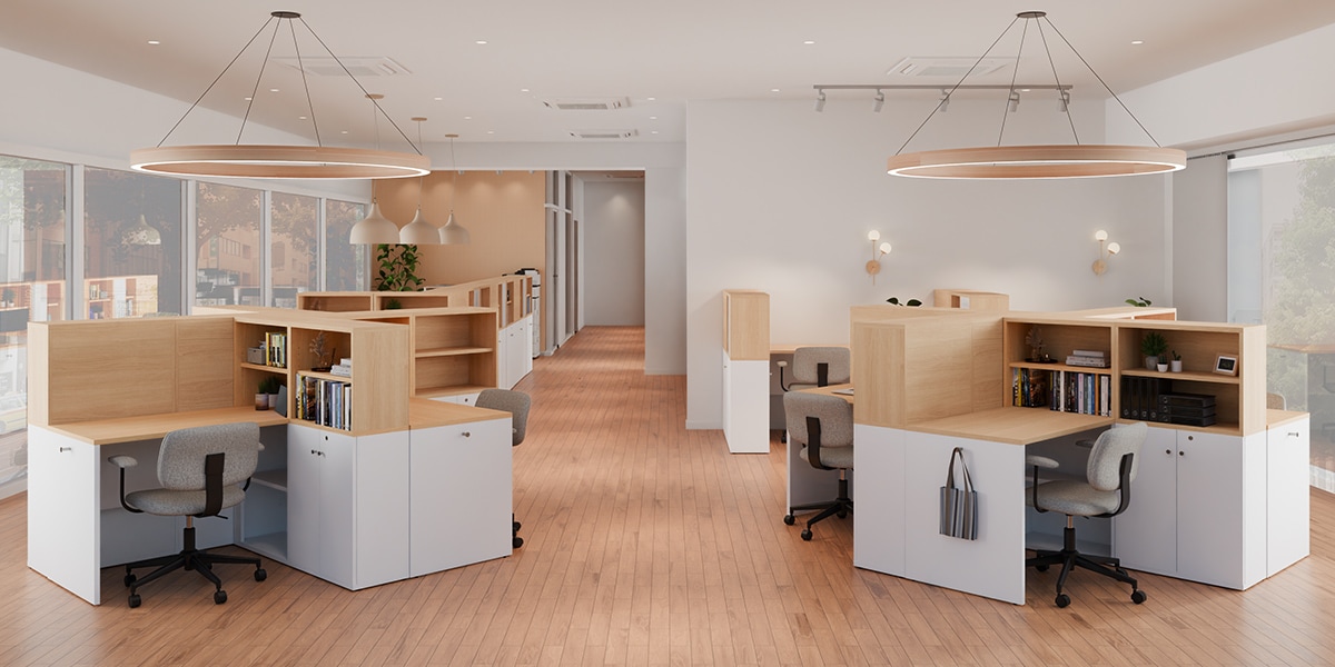 【50坪・13人用】没入感を叶える固定席向けオフィスレイアウト