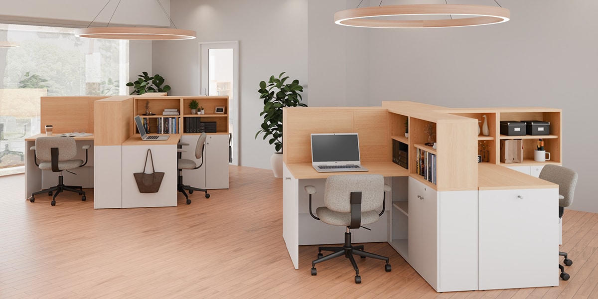 【50坪・13人用】没入感を叶える固定席向けオフィスレイアウト