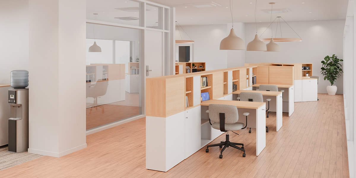 【50坪・13人用】没入感を叶える固定席向けオフィスレイアウト