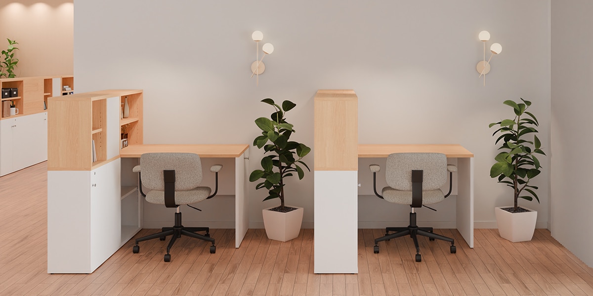 【50坪・13人用】没入感を叶える固定席向けオフィスレイアウト