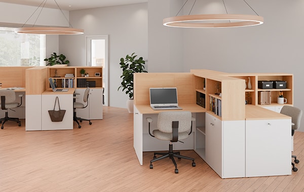 【50坪・13人用】没入感を叶える固定席向けオフィスレイアウト