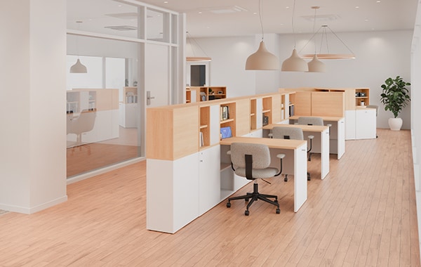 【50坪・13人用】没入感を叶える固定席向けオフィスレイアウト