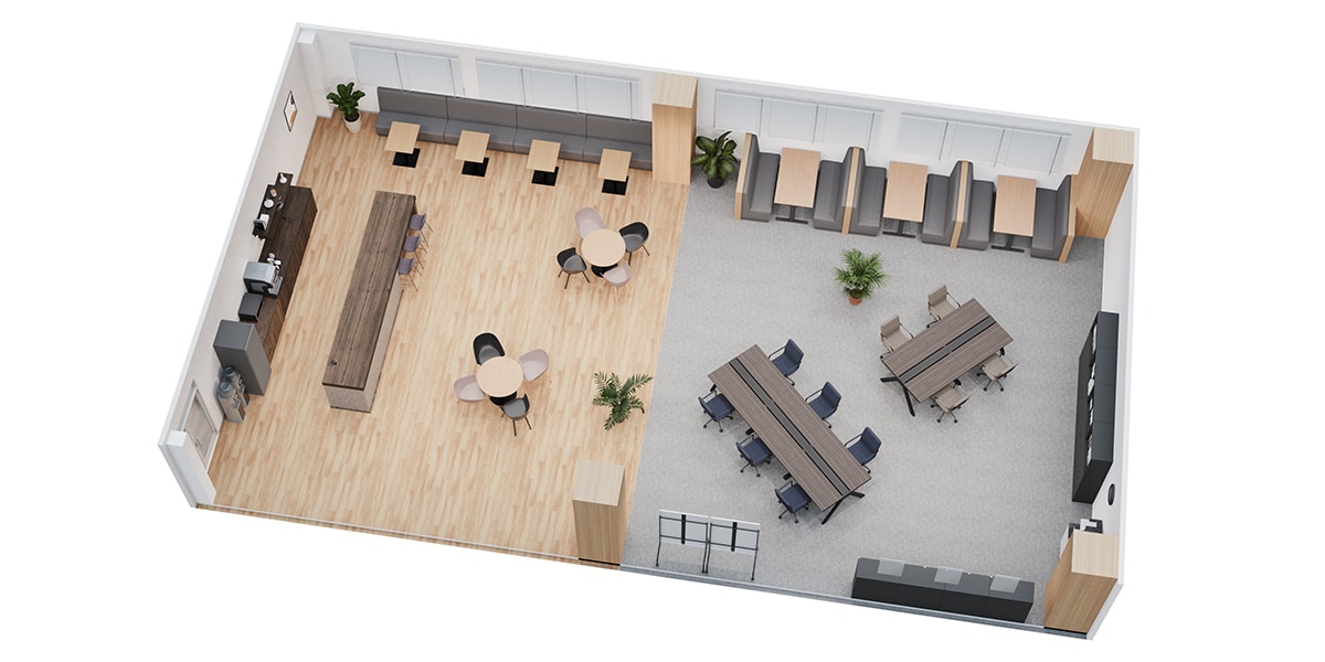 【約50坪・14人用】働き方を自由に選べる、カフェ×コワーキング発想のオフィス