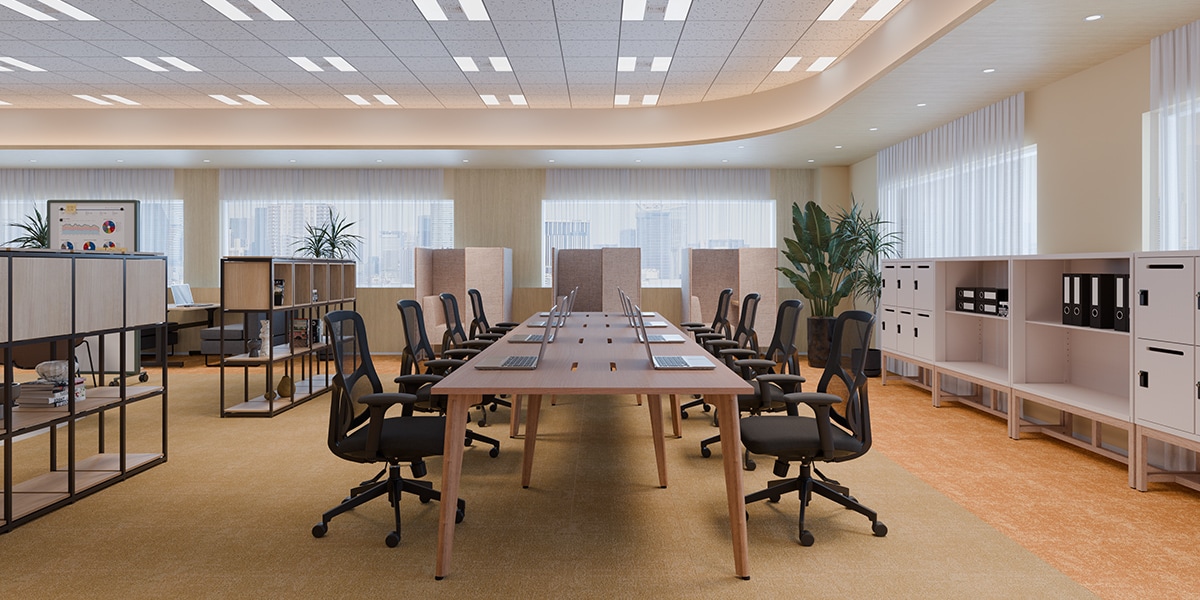 【60坪・15人用】集中と対話が交差するおしゃれなモダンオフィス