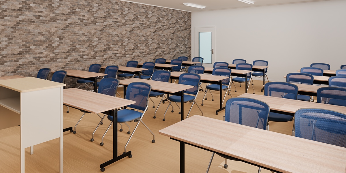 【17坪・20人用】スタッキングテーブルを用いたおしゃれな塾レイアウト