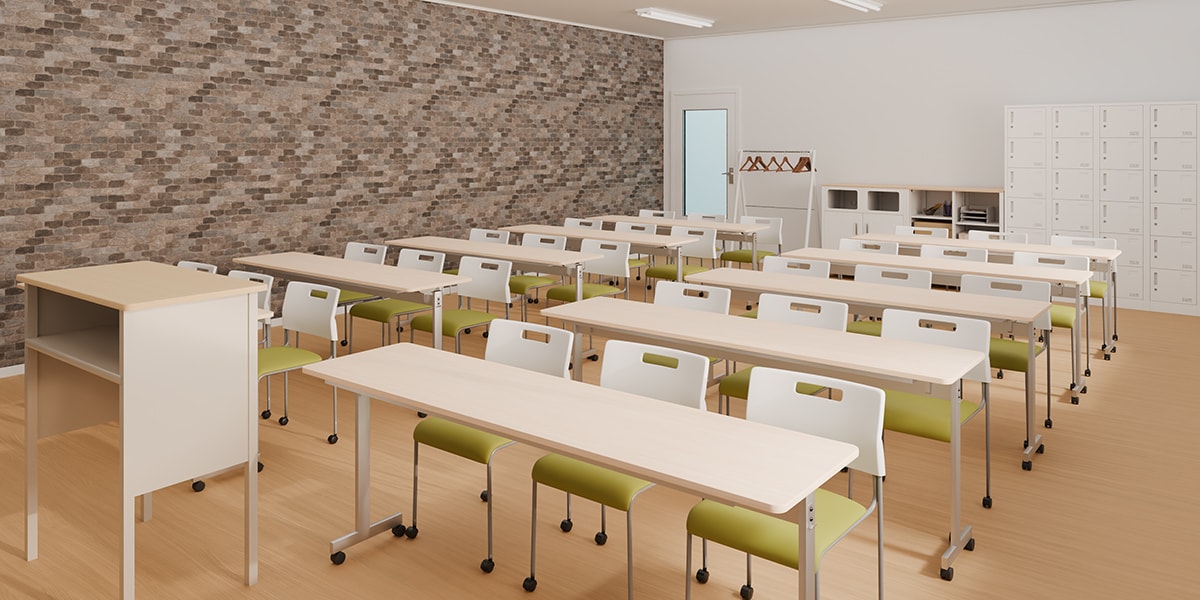 【17坪・20人用】スタッキングテーブルを用いたおしゃれな塾レイアウト