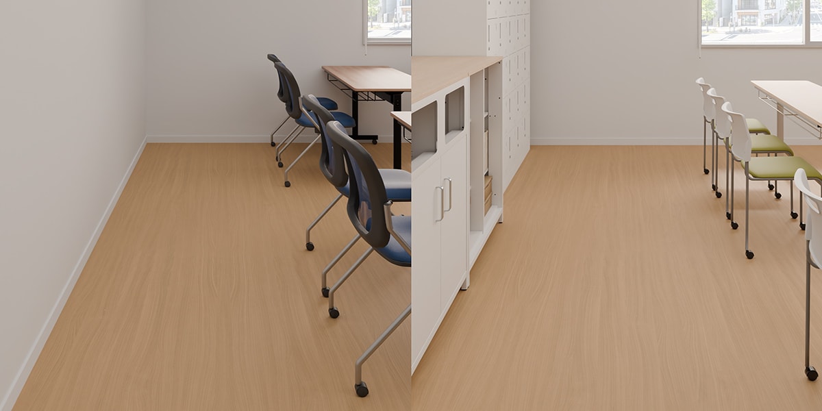 【17坪・20人用】スタッキングテーブルを用いたおしゃれな塾レイアウト