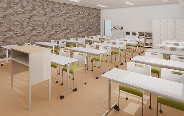 【17坪・20人用】スタッキングテーブルを用いたおしゃれな塾レイアウト