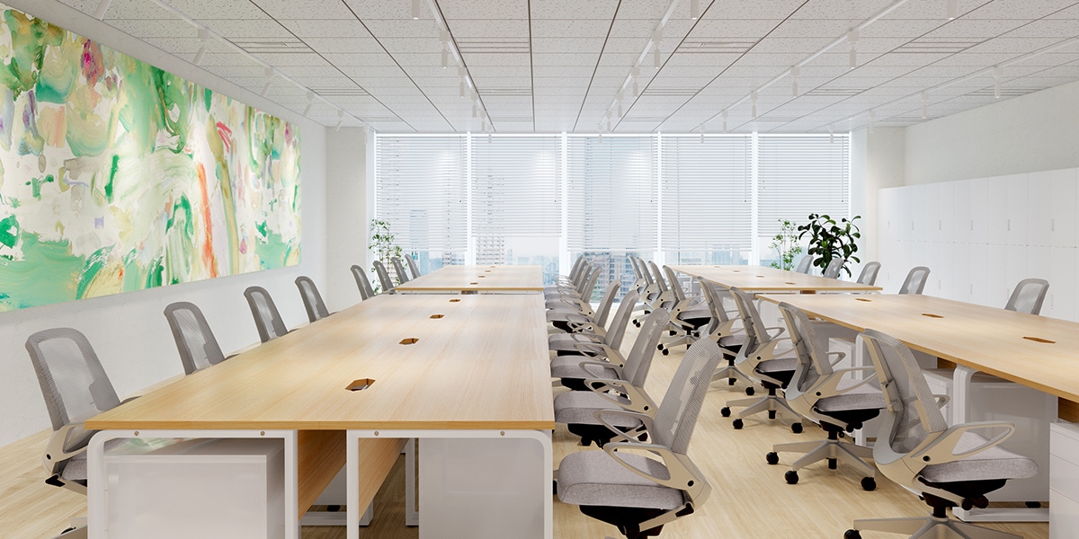 【約45坪・32人用】開放感と温もりが心地よく調和するナチュラルモダンオフィス