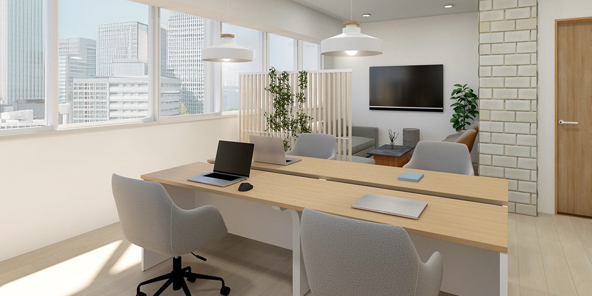 【10坪・4人用】木×ファブリックのおしゃれで心地よいオフィス