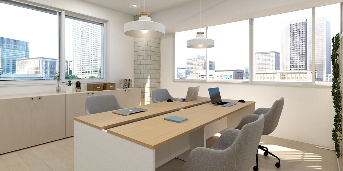 【10坪・4人用】木×ファブリックのおしゃれで心地よいオフィス