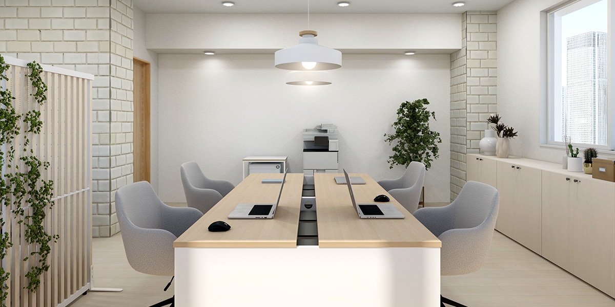 【10坪・4人用】木×ファブリックのおしゃれで心地よいオフィス