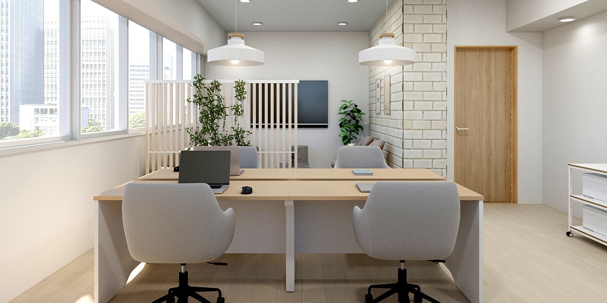 【10坪・4人用】木×ファブリックのおしゃれで心地よいオフィス