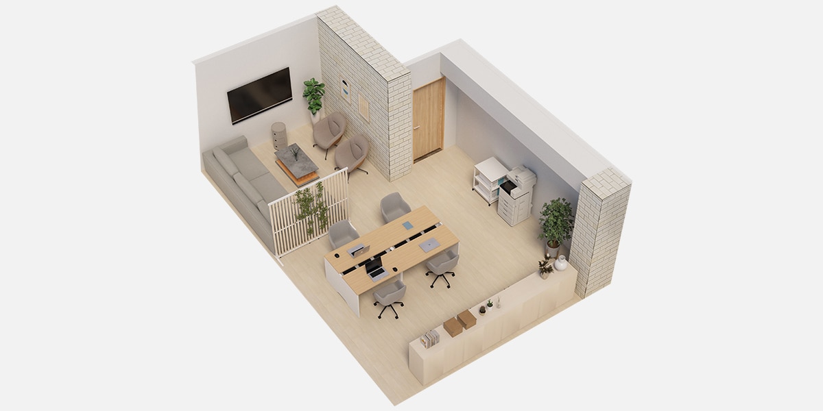 【10坪・4人用】木×ファブリックのおしゃれで心地よいオフィス