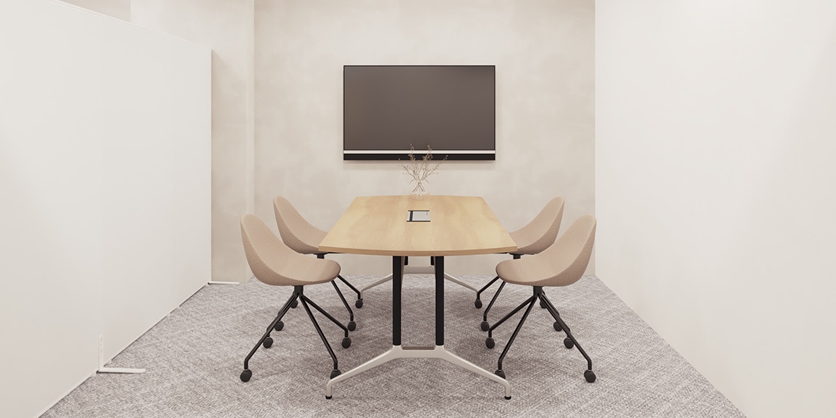 【約12坪・5人用】小規模でもおしゃれで広々と見える、白基調のオフィスレイアウト