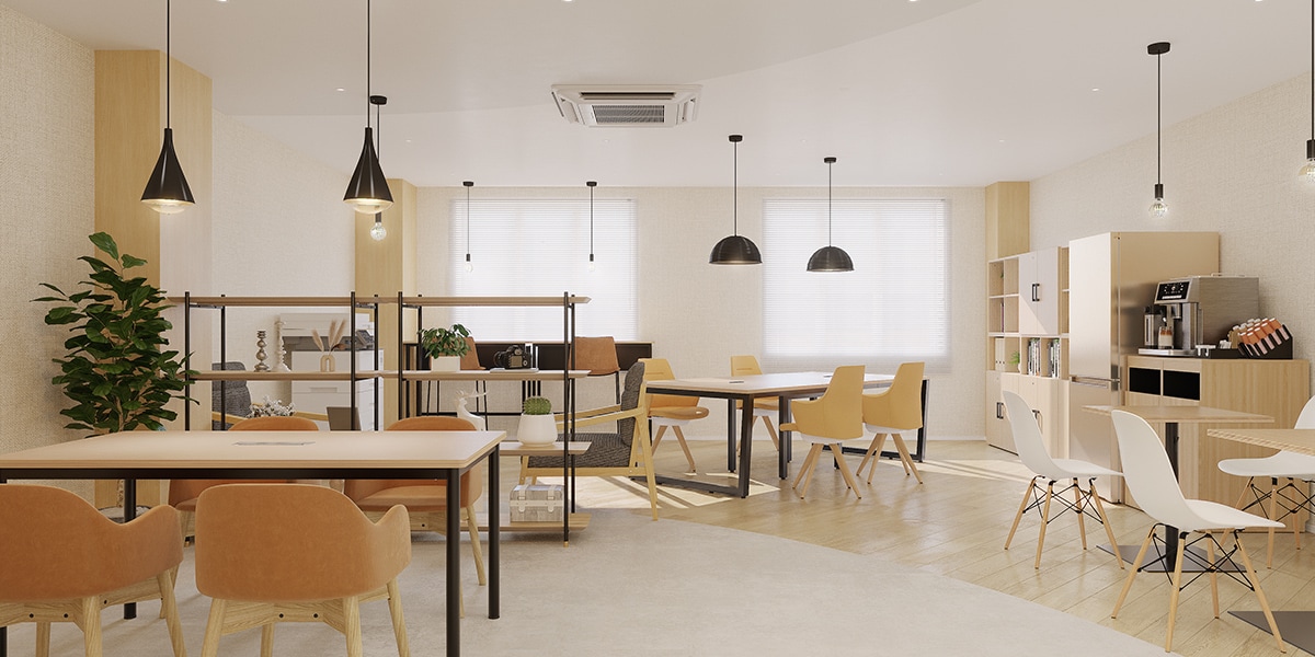 【15坪・6人用】木の優しさとモダンなテイストが溶け合うカフェ風オフィスデザイン