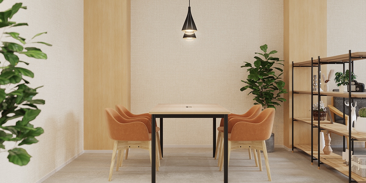 【15坪・6人用】木の優しさとモダンなテイストが溶け合うカフェ風オフィスデザイン