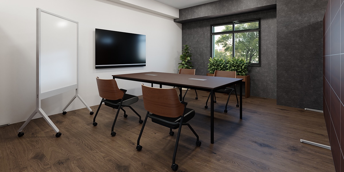 【約30坪・6人用】黒×木目でモダンにデザイン。のびのび働くゆとり設計の小規模オフィス