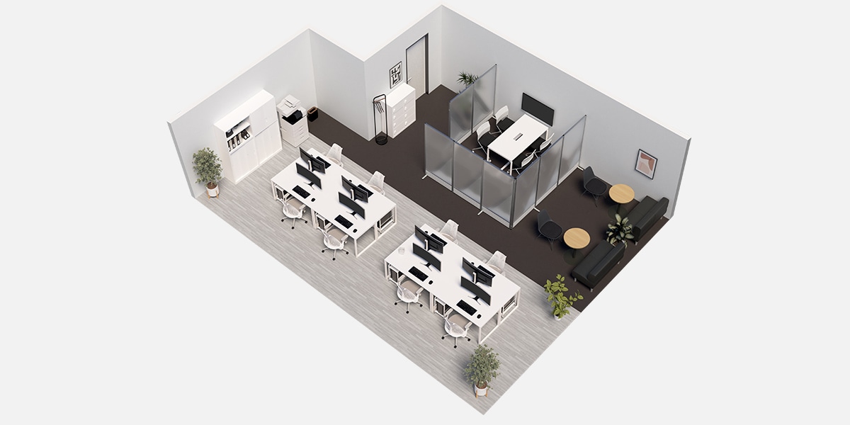 【約20坪・8人用】モノトーンでまとめたおしゃれな小規模オフィス