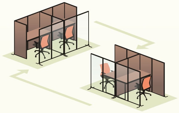 パーテーションを使った「集中ブース」はレイアウト変更も可能