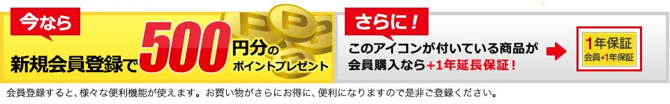 新規会員登録で500円分のポイントプレゼント